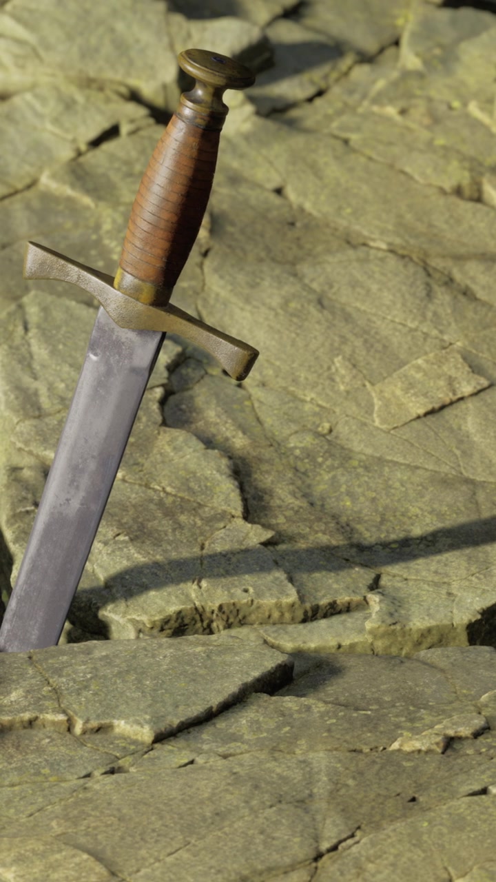 Espada encravada na rocha em sítio arqueológico durante o dia.