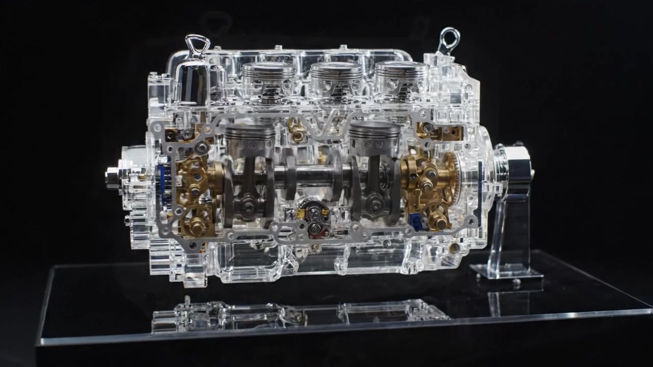 A Stunning Clear-Cut View of a High-Performance Engine Model Showcasing Intricate Mechanical Components and Stunning Engineering Design in Mesmerizing Detail
