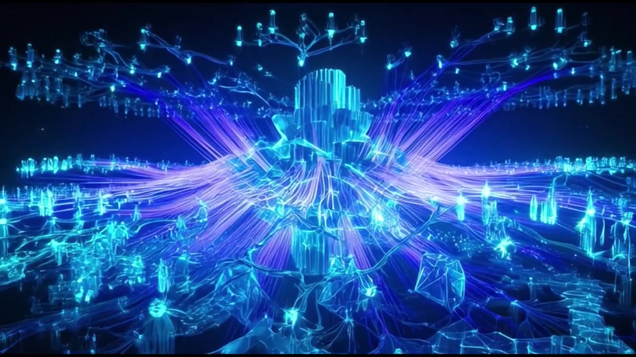 Abstract Digital Network Expanding with Glowing Blue Light Lines