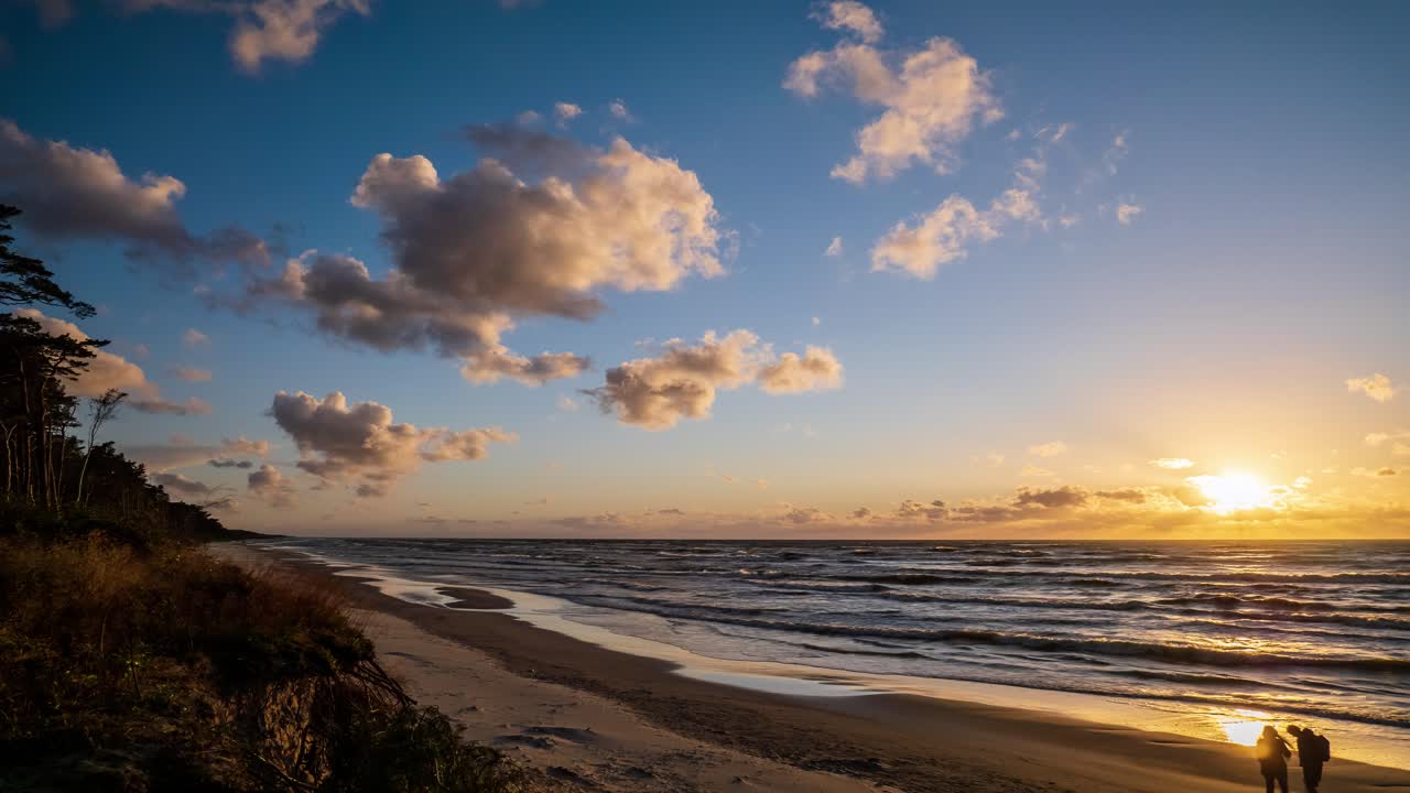 Time Lapse of Orange Cloudy Sunset Over Sea. Baltic Sea, Poland.
