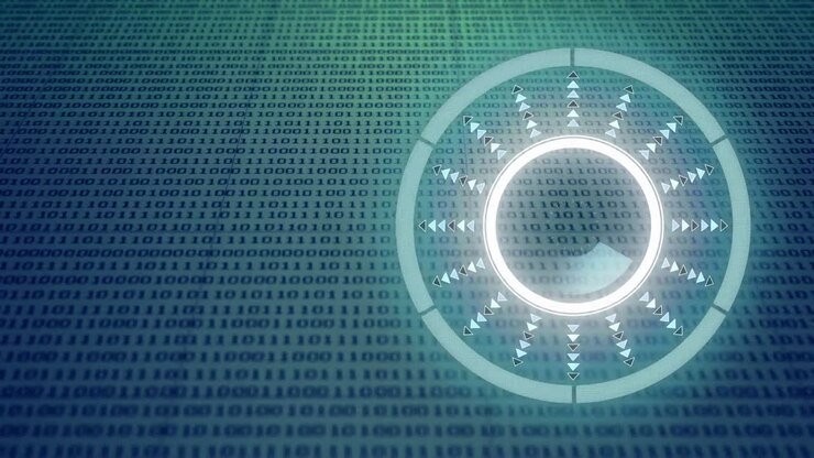 Round scanner over binary coding data processing against blue background