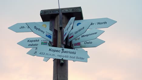 signs informing about the direction and distance to all known destinations from the city of svitavy in the czech republic