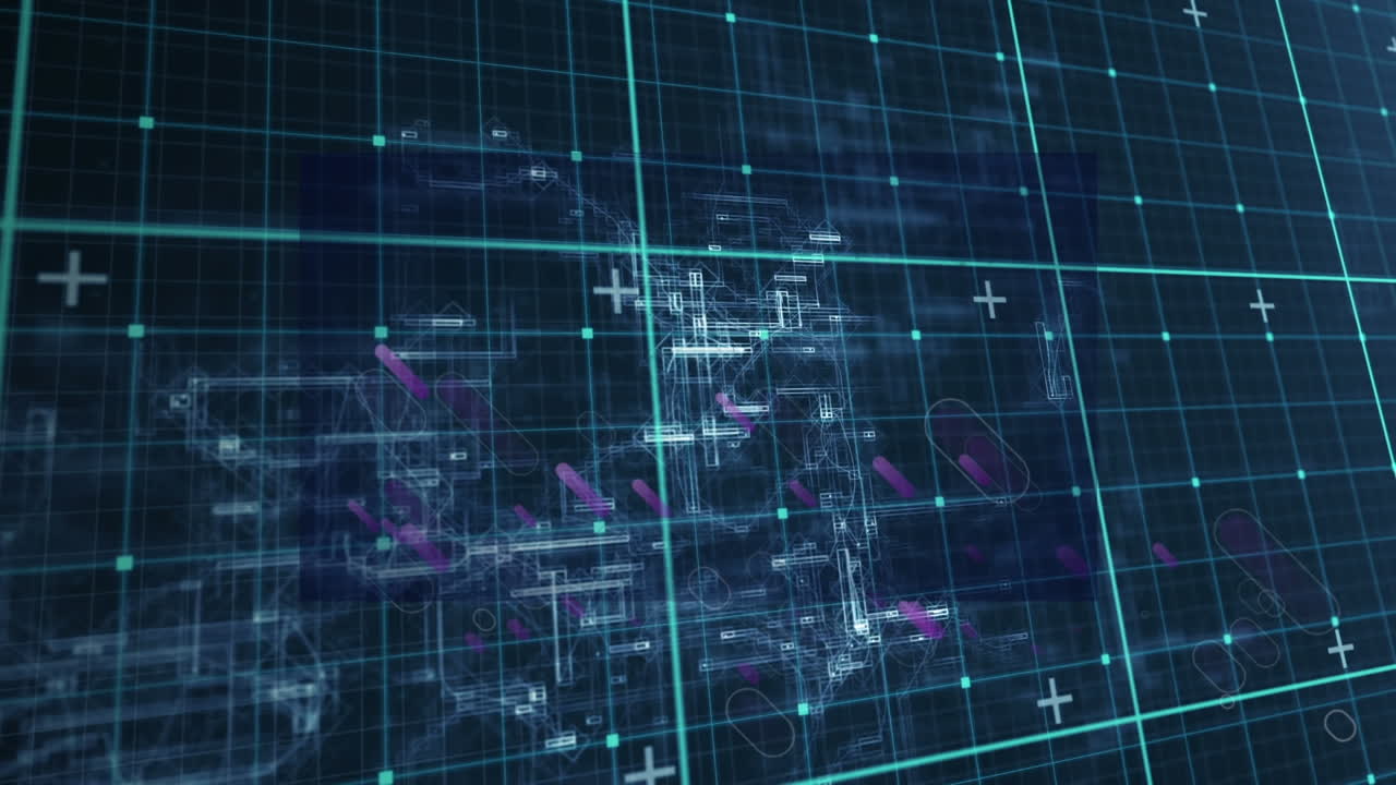 Animation of purple lines over shapes