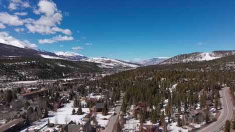 Drone-shot-down-the-valley-that-enters-Breckenridge,-Colorado