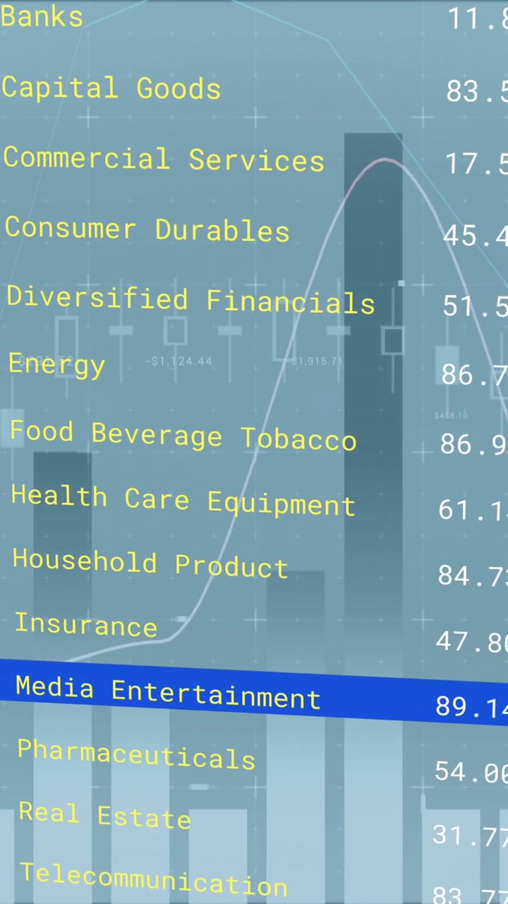 Animation of statistics, stock market and financial data processing