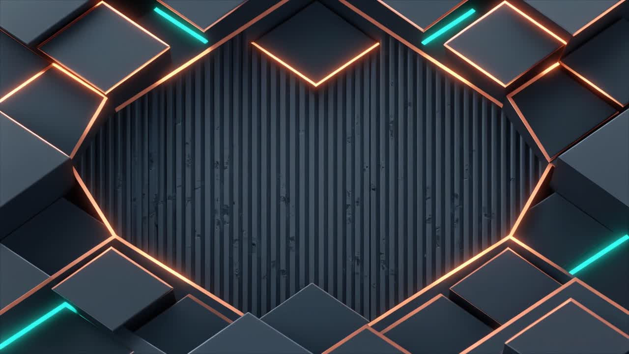 Dynamic Abstract Geometric Frame with Glowing Neon Lights