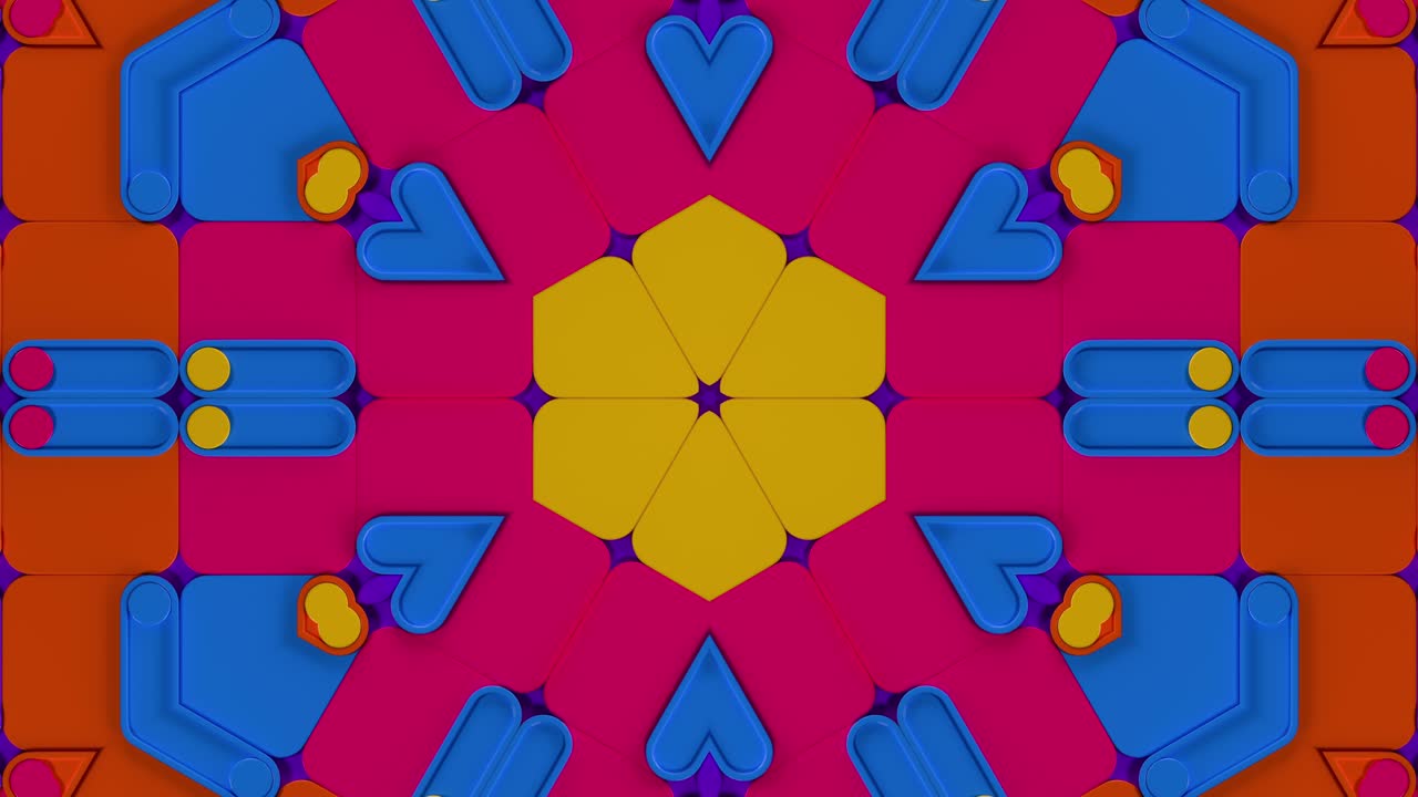 Colorful 3D Geometric Kaleidoscope with Sliding Shapes. Looped Animation