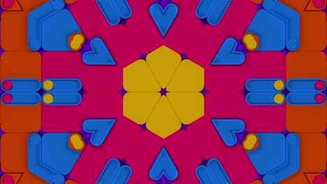 Colorful 3D Geometric Kaleidoscope with Sliding Shapes. Looped Animation