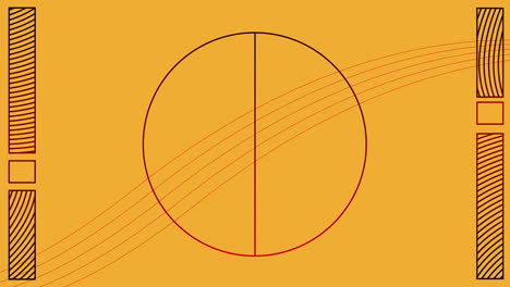 digital animation of lines and abstract shapes moving over circular shape against yellow background