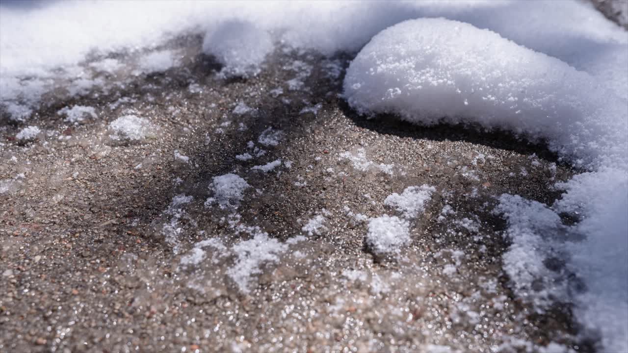시간 경과:  ⁇ 빛이 비는 땅에서 눈이 녹고, 나무 가지의 그림자