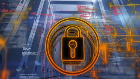 Animation-Des-Vorhängeschlosssymbols-Und-Datenverarbeitung-über-Computerserver
