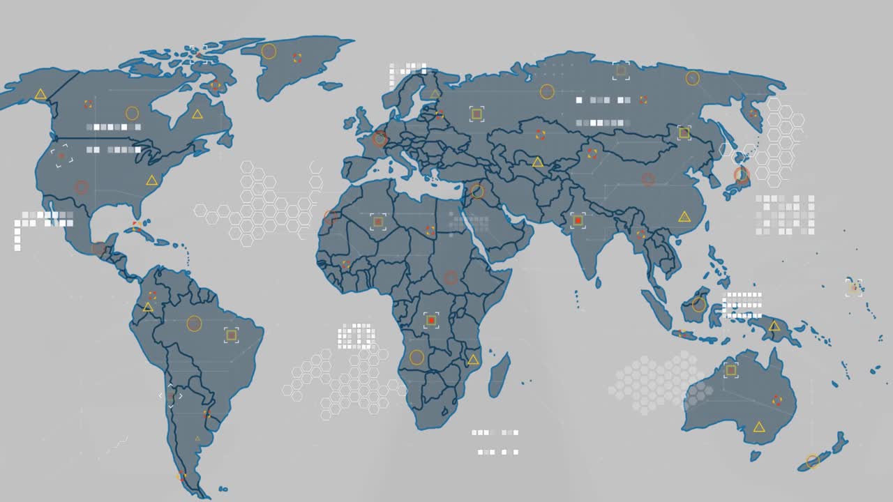 animación del procesamiento de datos sobre el mapa del mundo