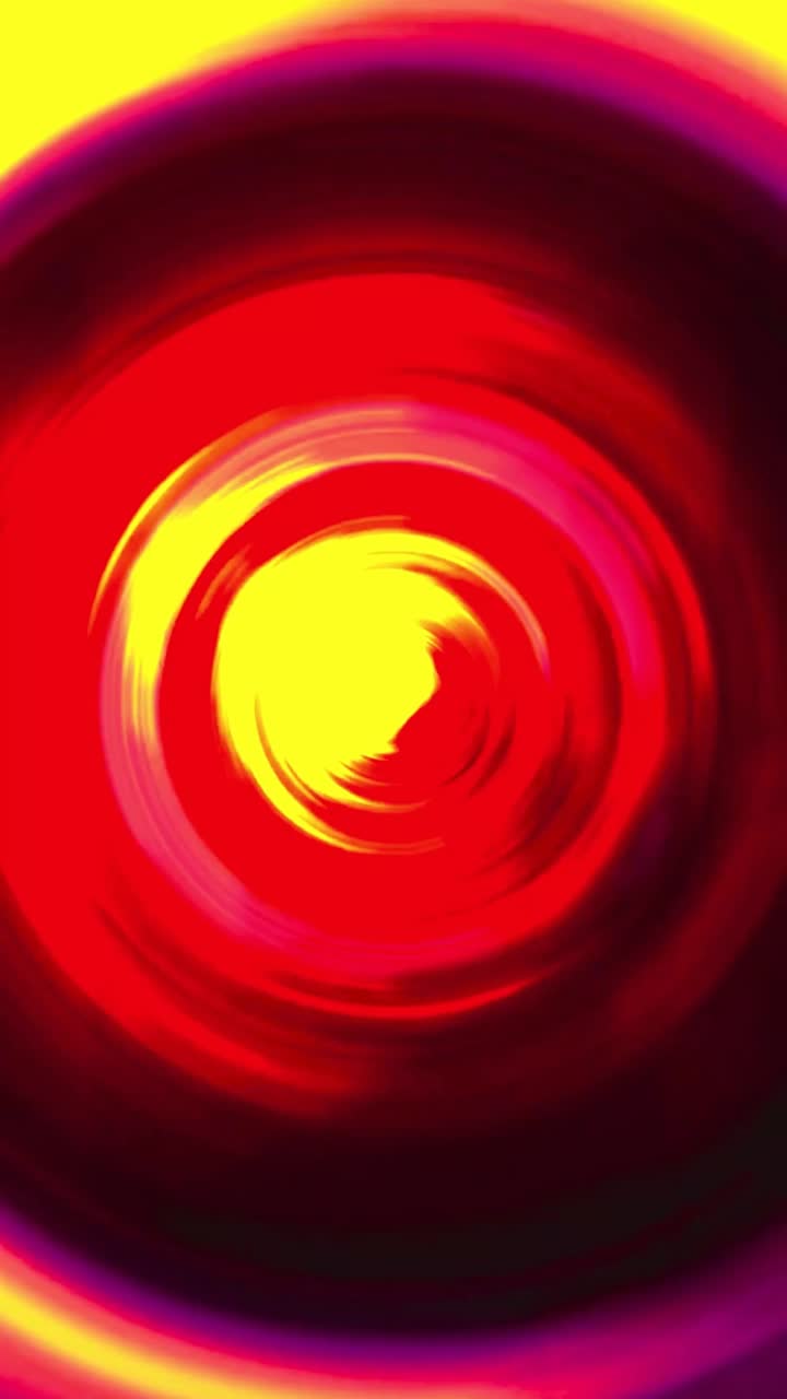 Hypnotisk abstrakt animasjon med virvlende røde og gule sirkler