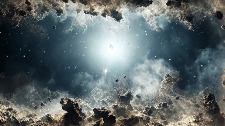 Abstract Cinematic View of Floating Asteroids in Deep Space