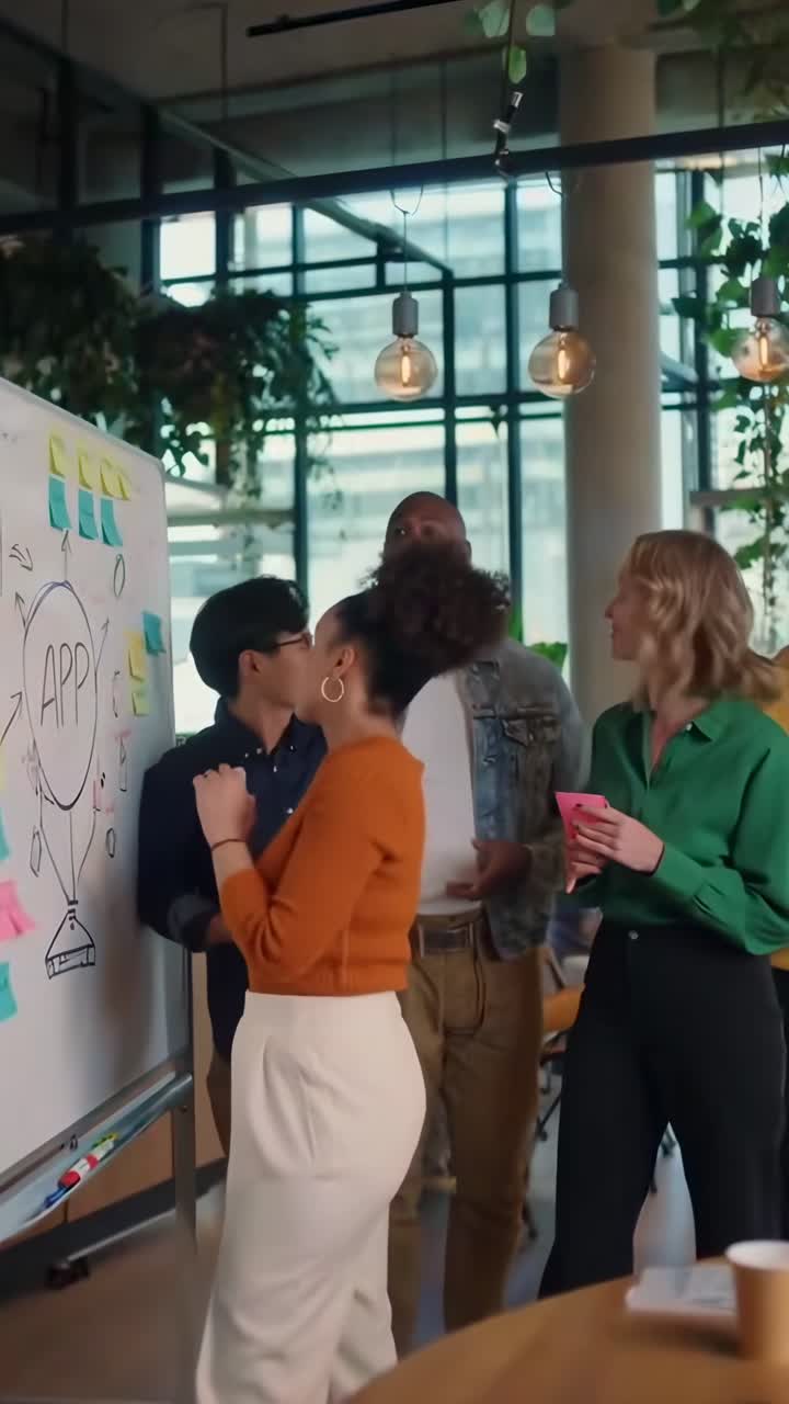 Video in primo piano di una mano che posiziona post-it su una lavagna bianca, ripreso di lato.