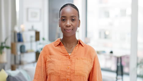 face of proud black woman in office with business