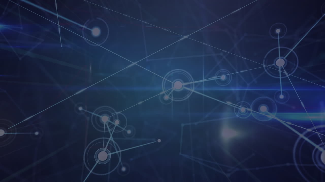 animación de la red de conexiones y senderos de luz contra un fondo azul