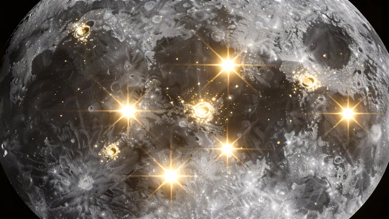 Reacting to gold flares, lunar disk forming central ring, sending star flares and sparks in space