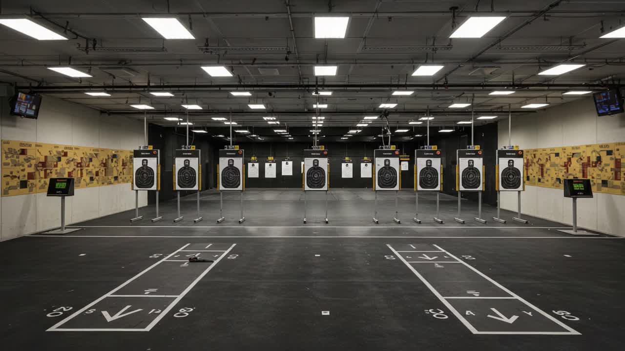 Modern Shooting Range: A Well-Organized Indoor Space Featuring Targets, Shooting Stations, and Advanced Technology for Precision Training and Performance Improvement