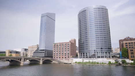 large high rise buildings on the river front in downtown grand rapids, michigan