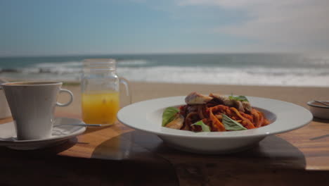 delicious pasta lunch by the ocean