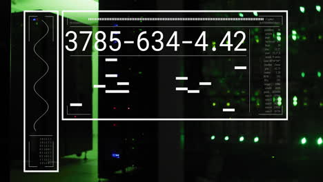 animation of data processing and diagram over server room