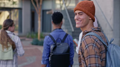 group of students with backpacks on campus