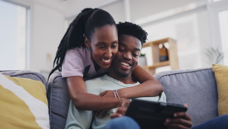 Tablet,-hug-or-black-couple-online-shopping