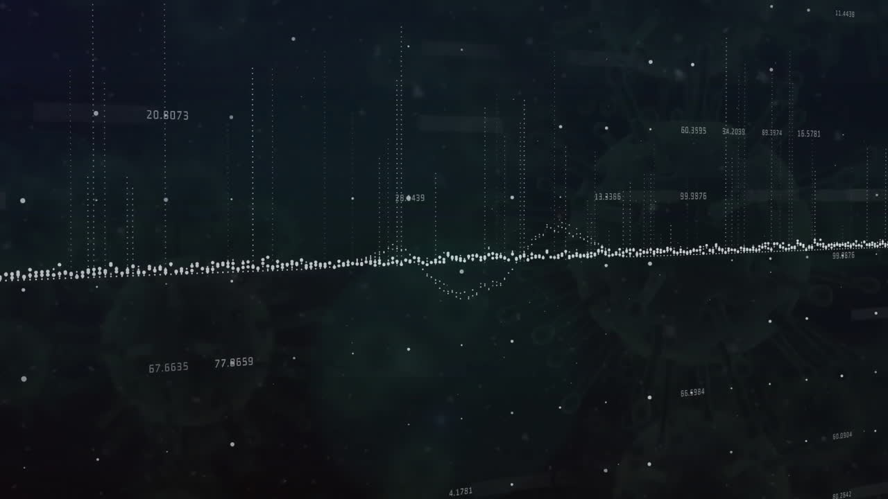 Animation of data stream and processing data on black background