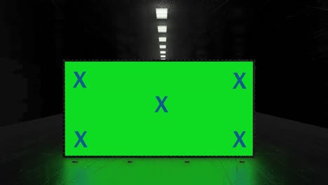 túnel creativo abstracto y pantalla verde modelo de cartelera del canal alfa. neón, bares y tecnología de led púrpura azul, ciencia ficción, renderizado cyberpunk futurista en 3d con marco en blanco.