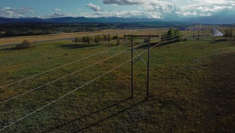 líneas eléctricas de alta tensión en zonas rurales junto a carreteras