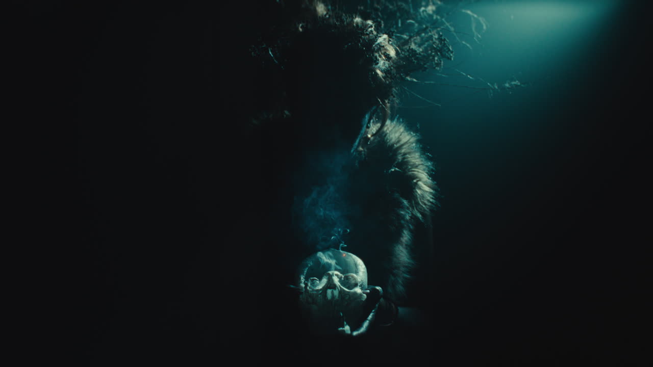 A creepy witch during the night storm