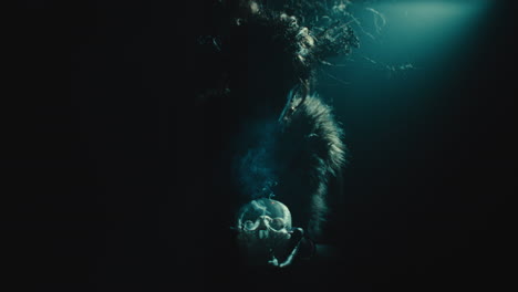 a creepy witch during the night storm