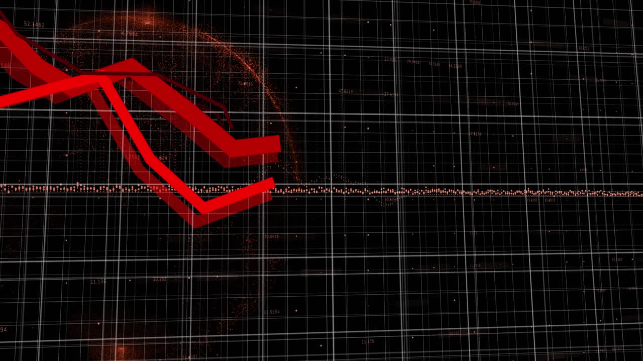 Animation of financial data processing on black background