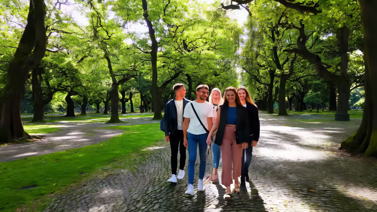 공원에서 산책하는 친구들