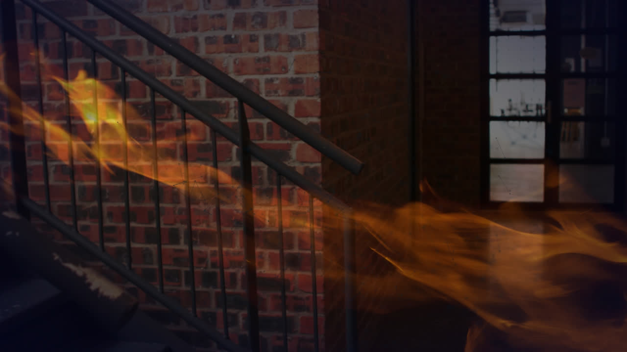 animación de redes de conexiones sobre una escalera vacía