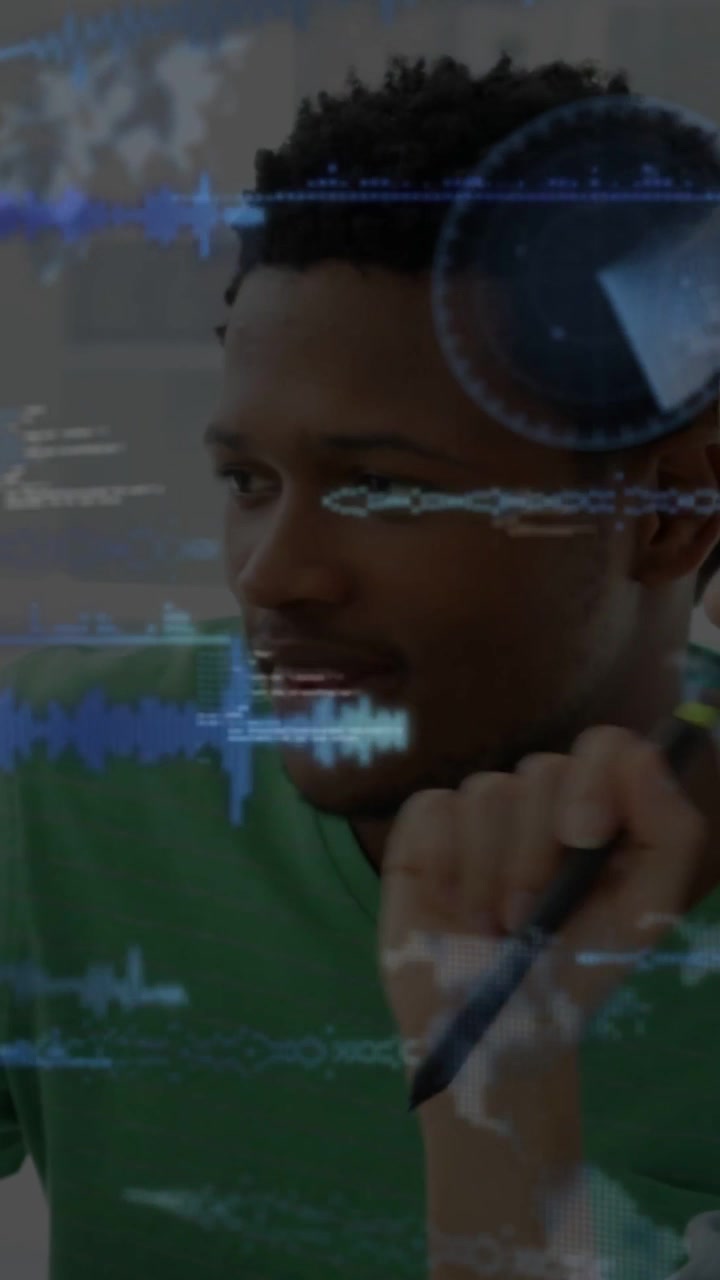 Vertical video: Developer tapping screen, starting code HUD overlays growing over faces to debug