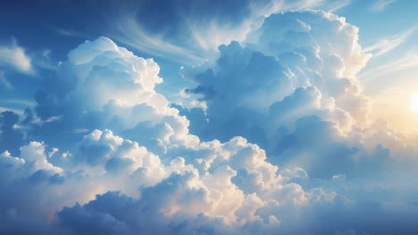 majestic blue sky with fluffy white clouds and sunlight