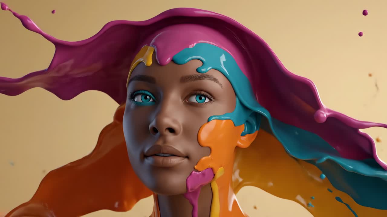 Colorful paint splash covering head