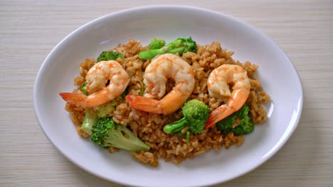 fried rice with broccoli and shrimps - homemade food style