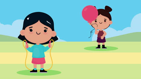 dos chicas lindas jugando en el parque.