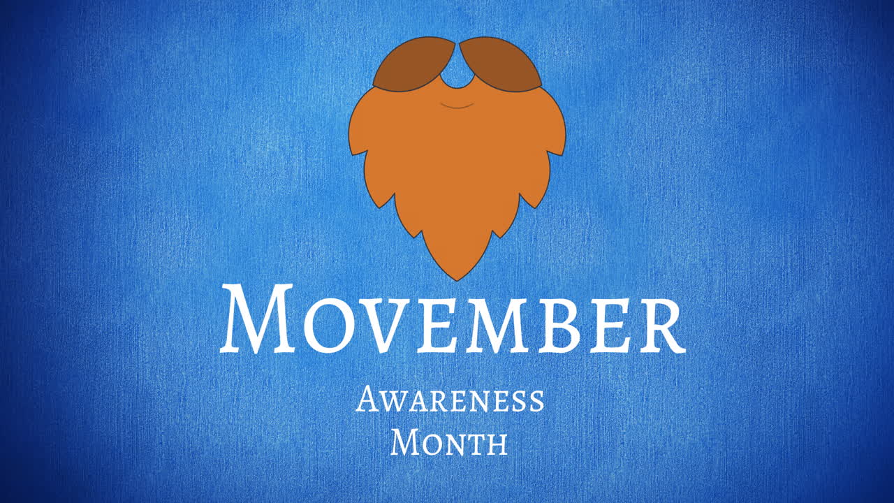 Animation of movember awareness month text and moustache over blue background