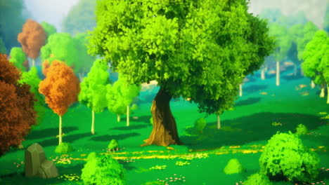 vibrant landscape with green trees and colorful foliage in a sunny park
