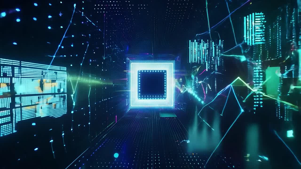 arte digital 3d abstracto con líneas y puntos brillantes