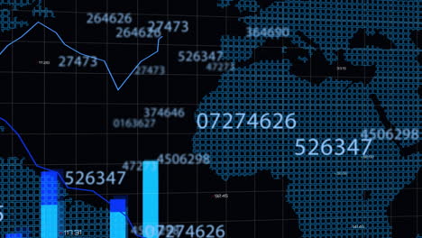 animación del procesamiento de datos sobre el mapa del mundo sobre fondo negro
