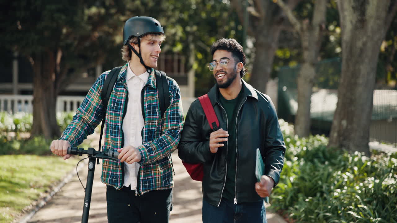 Two friends walking in the park