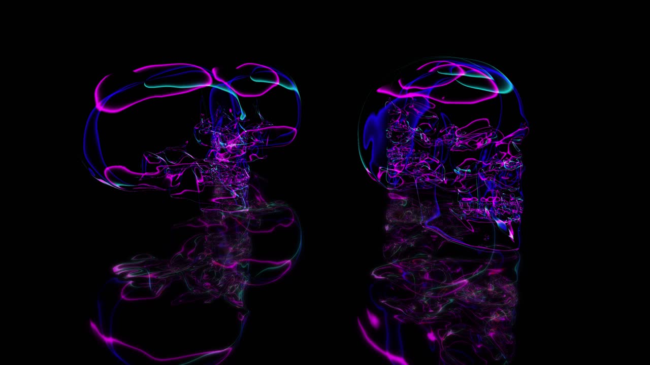 bordes brillantes neón cráneo 3d abstracto psyhodelic partícula senderos animación 4k bucle sin interrupción