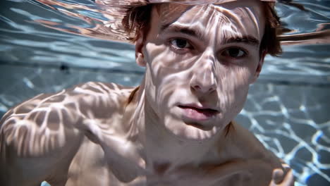 young man underwater portrait