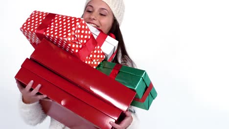 Mujer-Festiva-Llevando-Un-Montón-De-Regalos