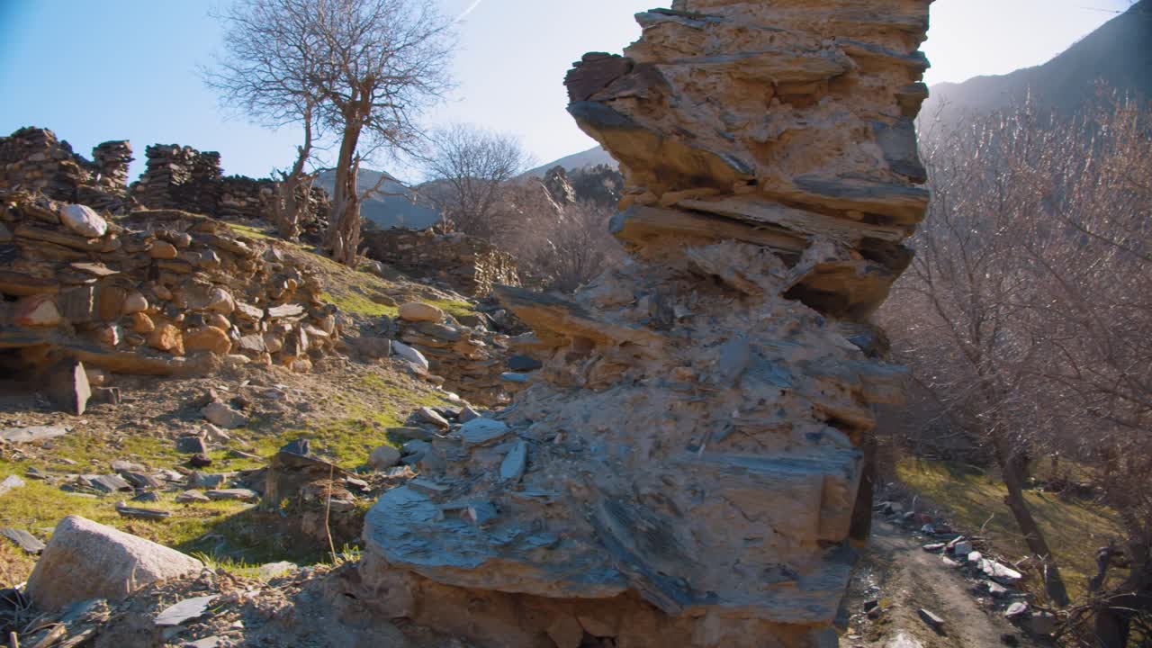 Old broken stone building fortress in the mountains Silk Road, Sentob village Uzbekistan 2 of 22